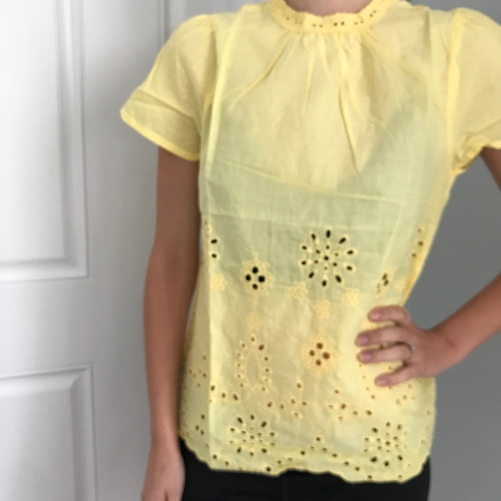 Available Yellow eyelet lace top size small